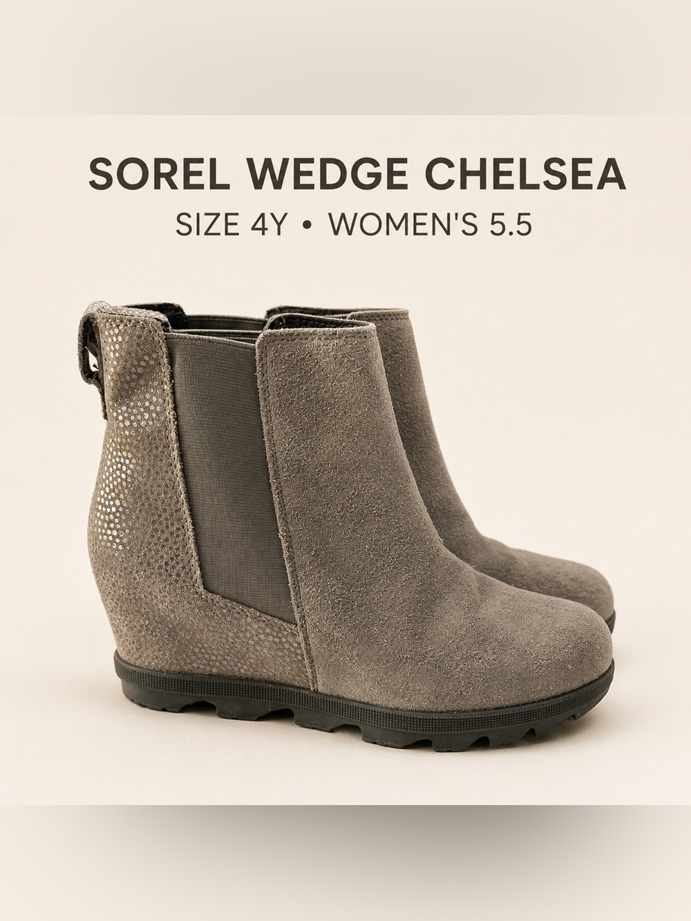 Sorel Joan of Arctic Wedge II Chelsea Boots Gray Girls 4 Women 5.5